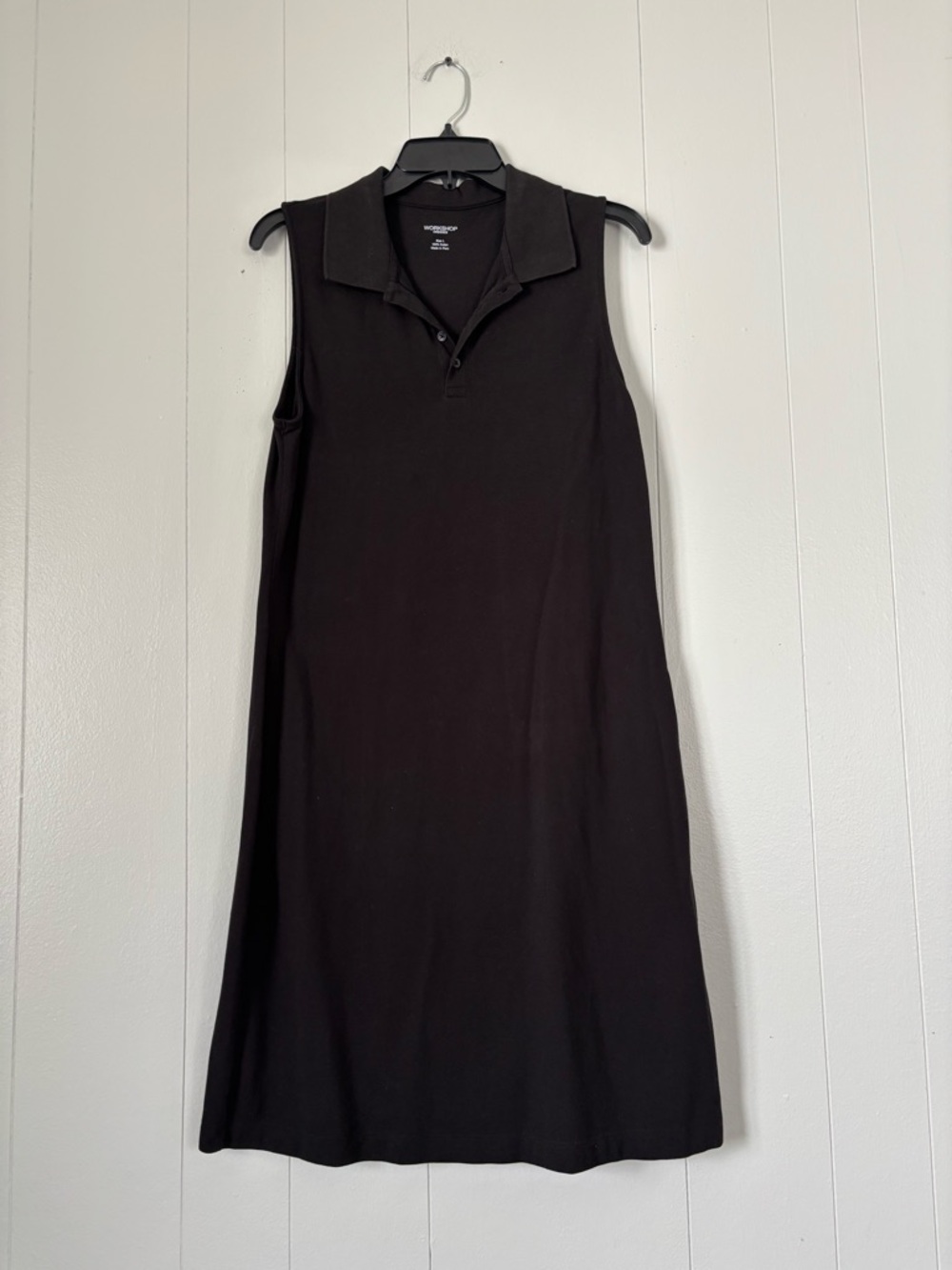 Workshop Black Sleeveless Collared Dress Cotton Polo Midi Minimalist Golf L
